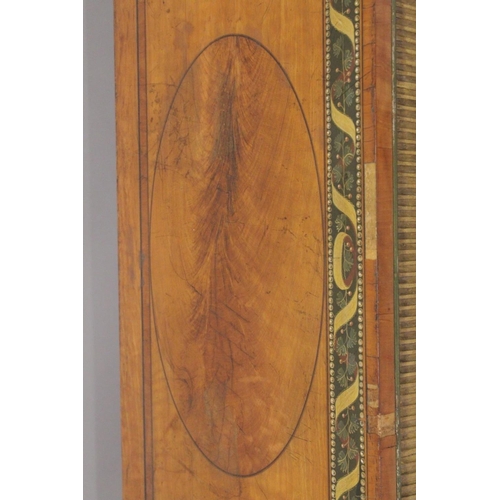 1007 - A VERY GOOD PAIR OF PAINTED SHERATON SIDE CABINETS, FAUX SATINWOOD, painted with garlands, the front... 