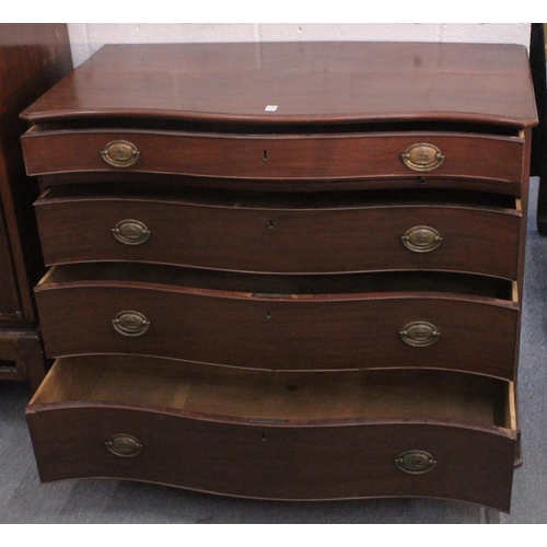 1048 - A GOOD GEORGE III MAHOGANY SERPENTINE FRONTED COMMODE with four long graduated drawers with brass ha... 