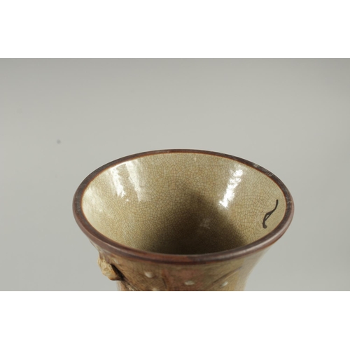 1238 - A CHINESE CRACKLE GLAZE AND BLUE PO0RCELAIN VASE. 16ins high.