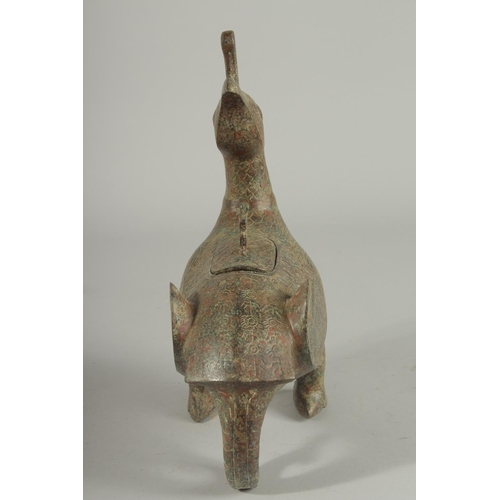 1254 - A GOOD ARCHAIC BRONZE BIRD CENSER 11ins high.