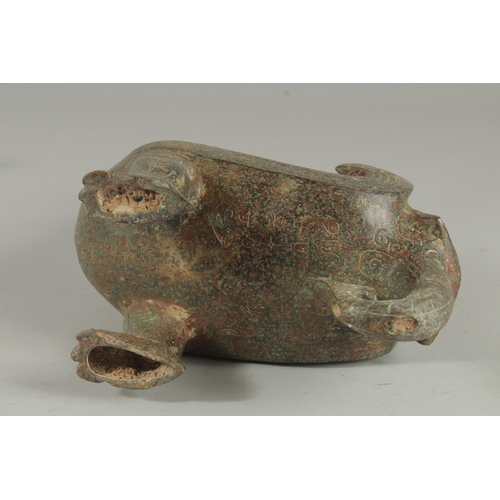 1254 - A GOOD ARCHAIC BRONZE BIRD CENSER 11ins high.