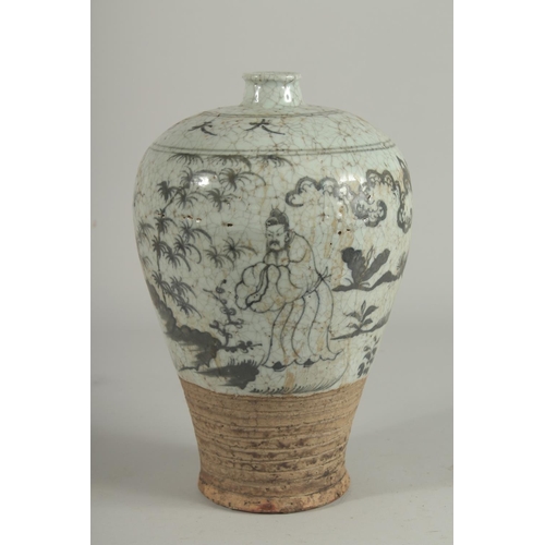 1266 - A CHINESE MEI PING VASE with figures and trees. 12ins high.