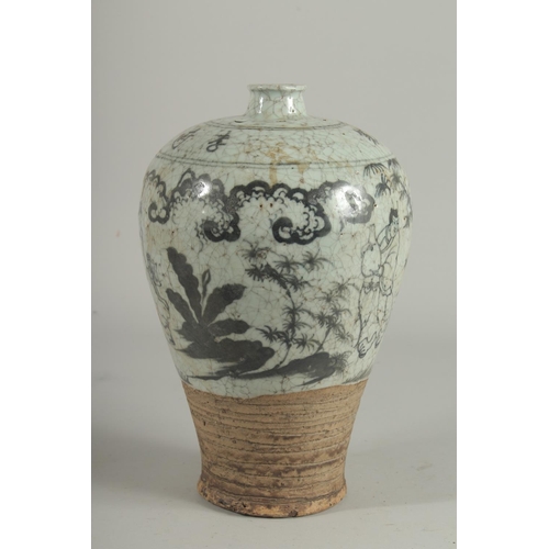 1266 - A CHINESE MEI PING VASE with figures and trees. 12ins high.