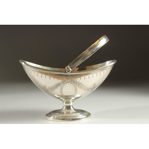 1955 - A VICTORIAN SILVER BOAT SHAPED SUGAR BASIN with bright cut decoration. London 1872.  Maker: Henry Wi... 