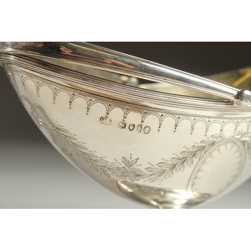 1955 - A VICTORIAN SILVER BOAT SHAPED SUGAR BASIN with bright cut decoration. London 1872.  Maker: Henry Wi... 