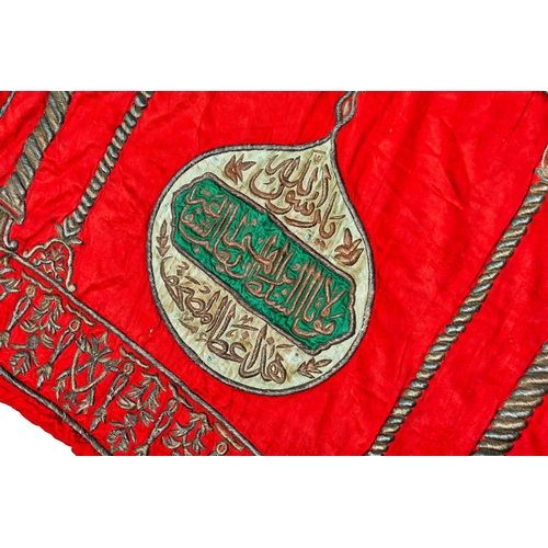 396 - A LARGE ISLAMIC OTTOMAN SILK AND METAL-THREADED CURTAIN / QURAN COVER.