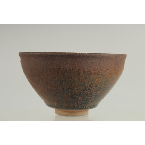 115 - A CHINESE JIAN WARE BOWL, with hare's fur glaze, 12.5cm diameter.