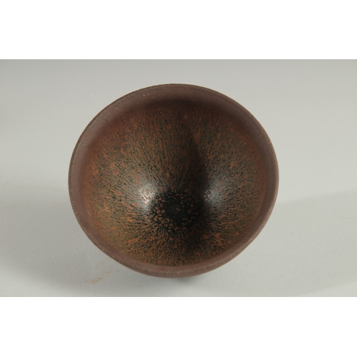 115 - A CHINESE JIAN WARE BOWL, with hare's fur glaze, 12.5cm diameter.