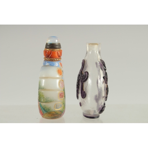 118 - TWO CHINESE PEKING GLASS SNUFF BOTTLES, one painted with European subject.