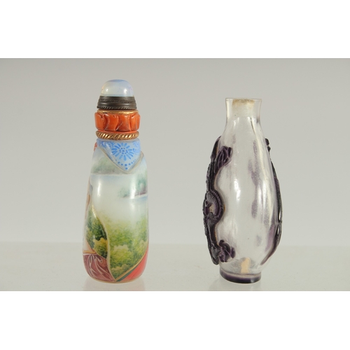 118 - TWO CHINESE PEKING GLASS SNUFF BOTTLES, one painted with European subject.