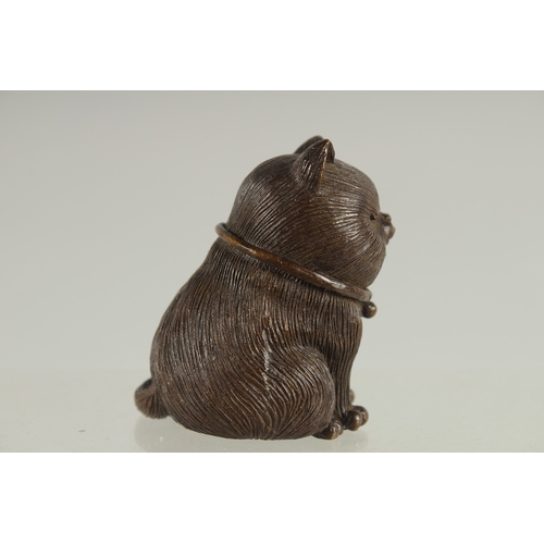 121 - A JAPANESE BRONZE OKIMONO OF A CAT, 5.5cm high.