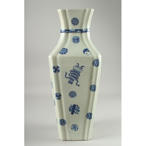 126 - A LARGE BLUE AND WHITE PORCELAIN VASE, decorated with objects and various symbols, the neck with mou... 