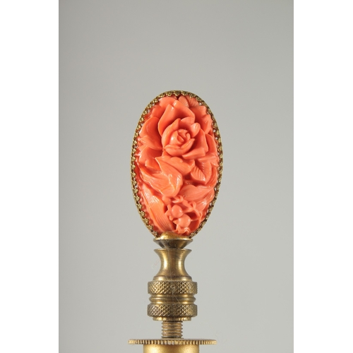 131 - A CHINESE COPPER RED AND WHITE PORCELAIN VASE LAMP, painted with floral motif decoration, the lamp w... 