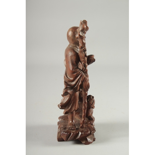 143 - A CHINESE CARVED HARDWOOD FIGURE, 25.5cm high.