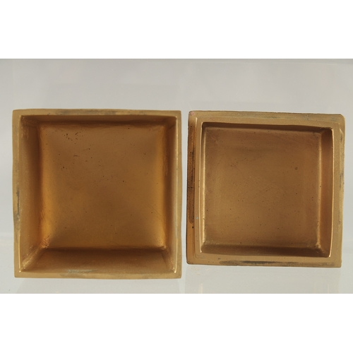 149 - A BRASS SQUARE-FORM BOX BY HASUDA SHUGORO (1915-2010), in original box,