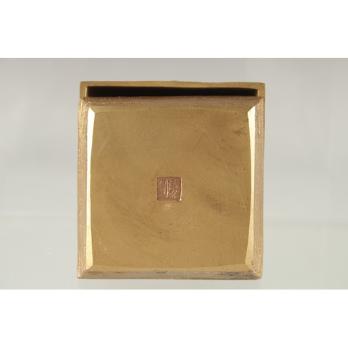 149 - A BRASS SQUARE-FORM BOX BY HASUDA SHUGORO (1915-2010), in original box,