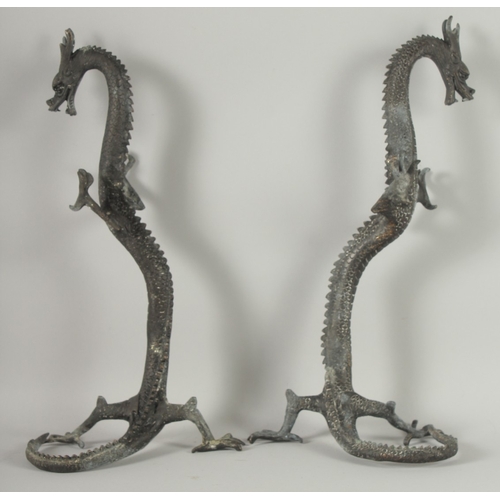 18 - TWO BRASS DRAGONS, each 41cm long.