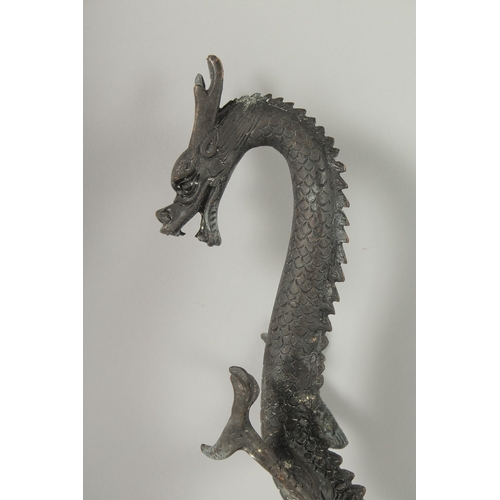 18 - TWO BRASS DRAGONS, each 41cm long.