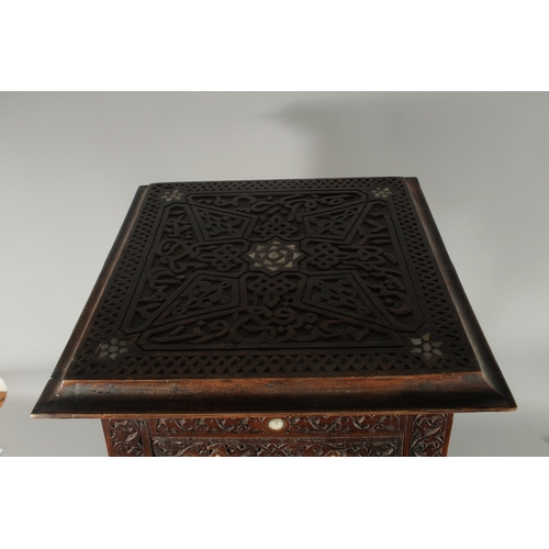 188 - A 19TH CENTURY SYRIA DAMASCUS MOTHER OF PEARL INLAID OCCASIONAL TABLE, 72cm high.