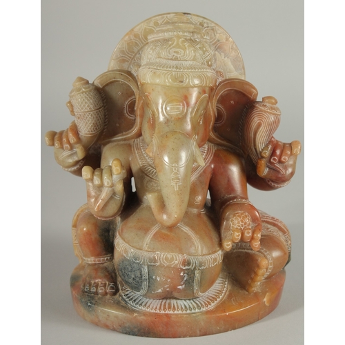 195 - A FINE LARGE INDIAN CARVED MARBLE GANESH, 19.5cm high.