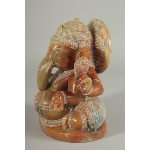 195 - A FINE LARGE INDIAN CARVED MARBLE GANESH, 19.5cm high.