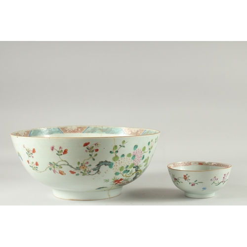 2 - A LARGE CHINESE FAMILLE ROSE PORCELAIN PUNCH BOWL, together with a smaller famille rose bowl, (af), ... 