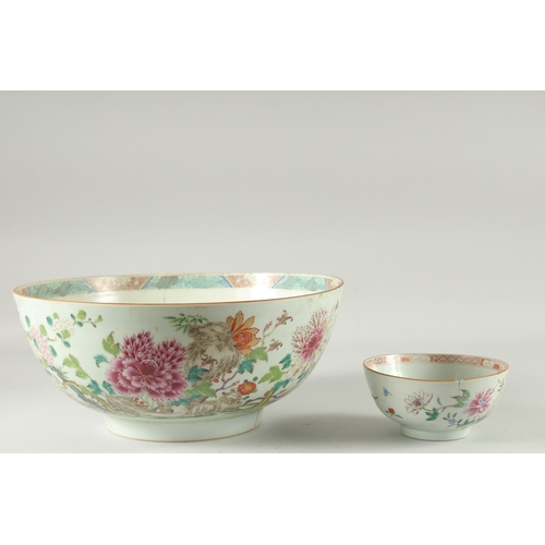 2 - A LARGE CHINESE FAMILLE ROSE PORCELAIN PUNCH BOWL, together with a smaller famille rose bowl, (af), ... 