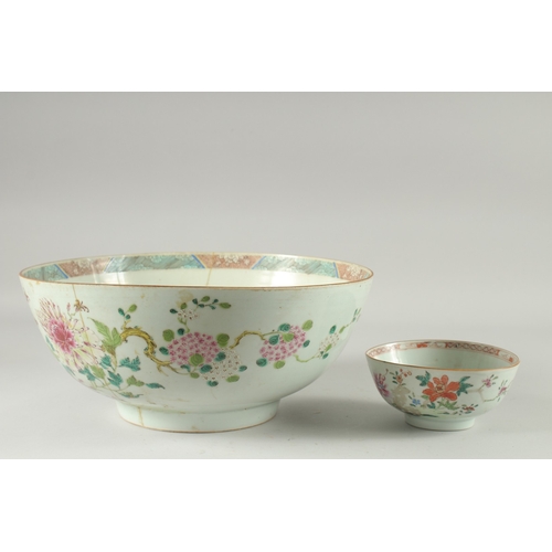 2 - A LARGE CHINESE FAMILLE ROSE PORCELAIN PUNCH BOWL, together with a smaller famille rose bowl, (af), ... 