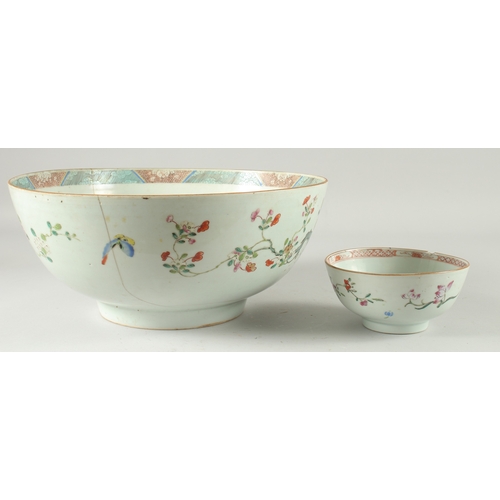 2 - A LARGE CHINESE FAMILLE ROSE PORCELAIN PUNCH BOWL, together with a smaller famille rose bowl, (af), ... 