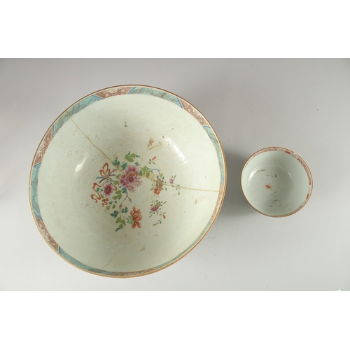 2 - A LARGE CHINESE FAMILLE ROSE PORCELAIN PUNCH BOWL, together with a smaller famille rose bowl, (af), ... 