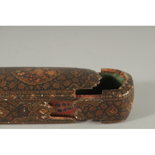 210 - A FINE MID-19TH CENTURY INDO PERSIAN KASHMIRI LACQUERED PAPIER-MACHE QALAMDAN PEN BOX, 25cm long.