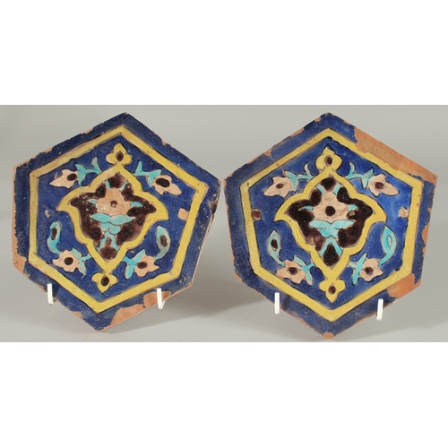 232 - A PAIR OF 15TH-16TH CENTURY PERSIAN TIMURID POTTERY TILES.