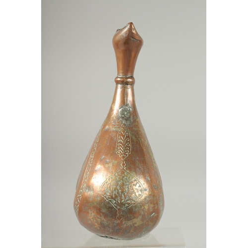 312 - A 17TH-18TH CENTURY PERSIAN SAFAVID ENGRAVED COPPER EWER, 31cm high.