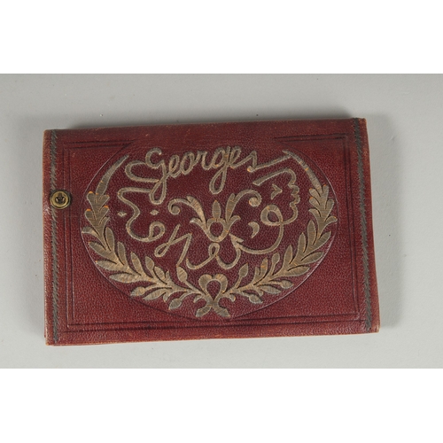 317 - A FINE OTTOMAN SILVER EMBROIDERED LEATHER PURSE, 18cm x 12cm.