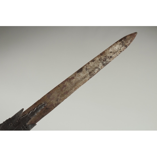 323 - A RARE 16TH CENTURY SOUTH INDIAN TANJORE STEEL HOODED KATAR, 55cm long.