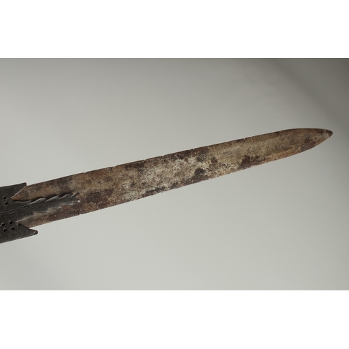 323 - A RARE 16TH CENTURY SOUTH INDIAN TANJORE STEEL HOODED KATAR, 55cm long.