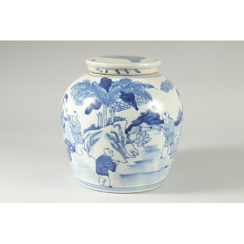 38 - A CHINESE BLUE AND WHITE PORCELAIN JAR AND COVER.