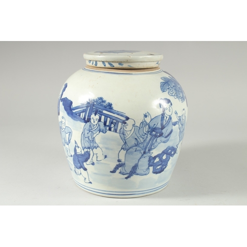 38 - A CHINESE BLUE AND WHITE PORCELAIN JAR AND COVER.