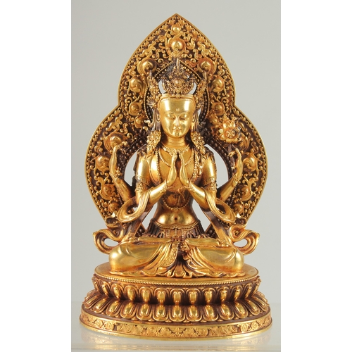 41 - A FINE TIBETAN GILDED ALLOY BUDDHA, 17cm high.