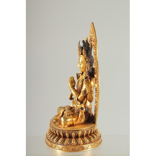 41 - A FINE TIBETAN GILDED ALLOY BUDDHA, 17cm high.