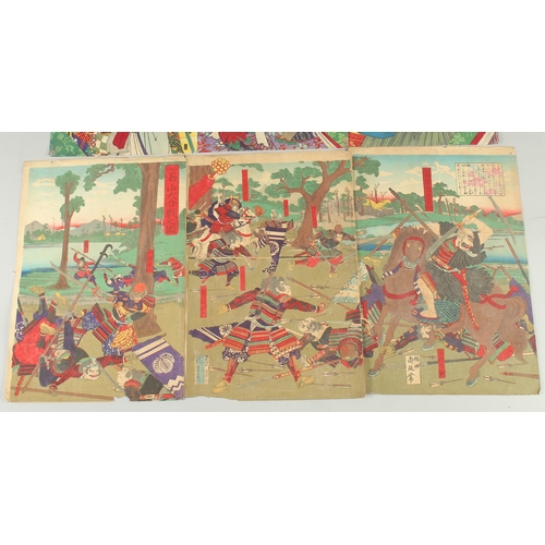 59 - KUNICHIKA TOYOHARA (1835-1912): KABUKI ACTORS, & CHIKANOBU YOSHU (1838-1912): THE BATTLE OF ISHIYAMA... 