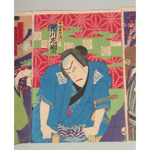 61 - KUNICHIKA TOYOHARA (1835-1900) AND OTHER: JAPANESE TRADITIONAL THEATRE, KABUKI; four original mid-la... 