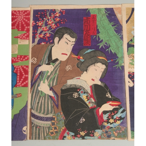 61 - KUNICHIKA TOYOHARA (1835-1900) AND OTHER: JAPANESE TRADITIONAL THEATRE, KABUKI; four original mid-la... 