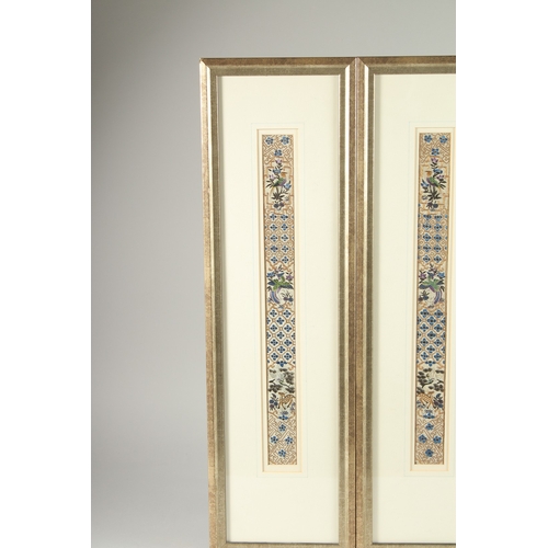 70 - A PAIR OF 19TH CENTURY CHINESE EMBROIDERED SILL TEXTILES, uniformly framed and glazed.