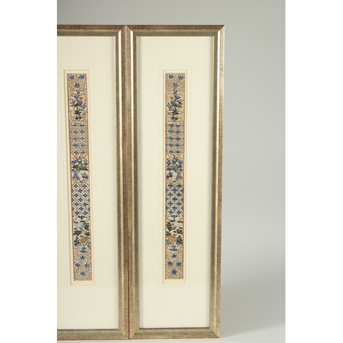 70 - A PAIR OF 19TH CENTURY CHINESE EMBROIDERED SILL TEXTILES, uniformly framed and glazed.