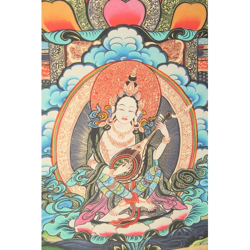 76 - A TIBETAN THANGKA MOUNTED ON PAPER.