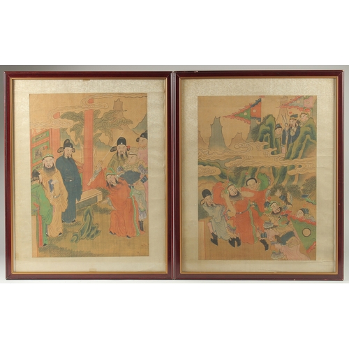 78 - TWO CHINESE PAINTINGS ON SILK, uniformly framed and glazed, images 41cm x 29cm.