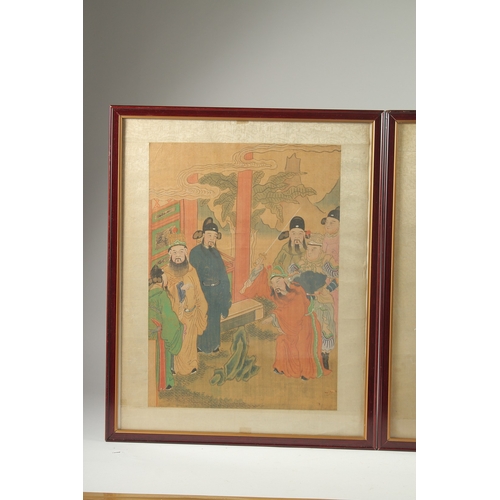 78 - TWO CHINESE PAINTINGS ON SILK, uniformly framed and glazed, images 41cm x 29cm.