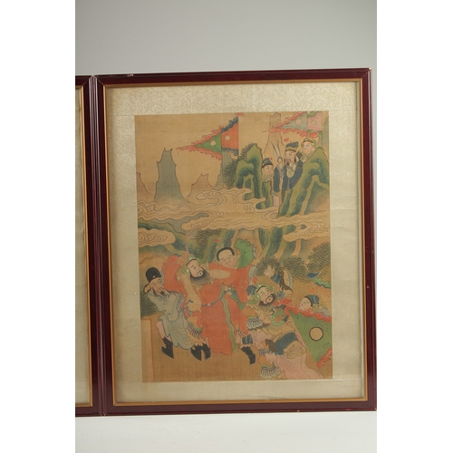 78 - TWO CHINESE PAINTINGS ON SILK, uniformly framed and glazed, images 41cm x 29cm.