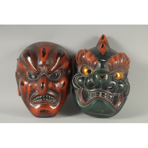 8 - TWO JAPANESE LACQUERED NOH MASKS.